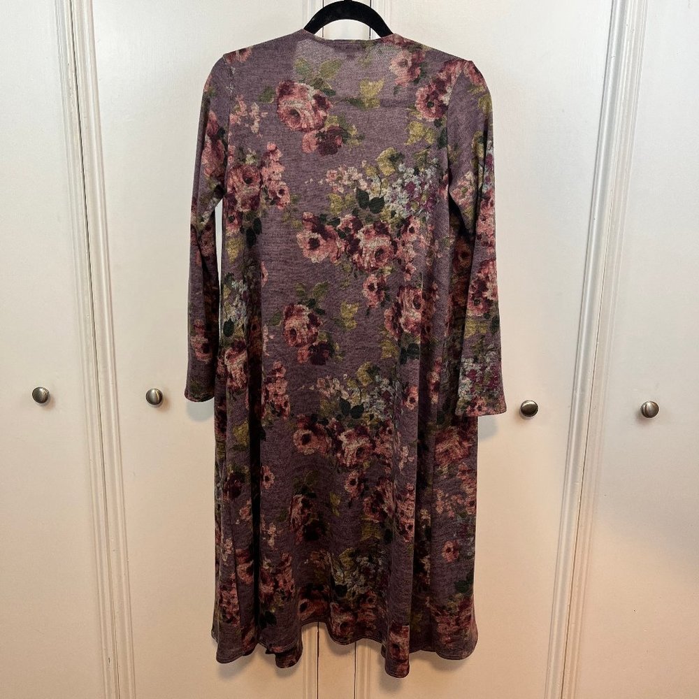 LulaRoe EUC Purple Floral Sarah Long Cardigan Size S